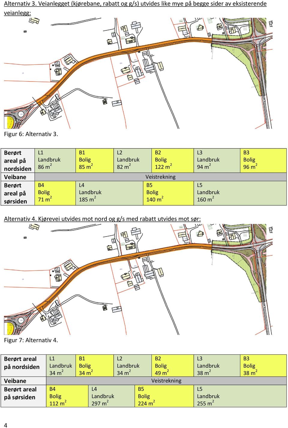 B3 96 m 2 Alternativ 4. Kjørevei utvides mot nord og g/s med rabatt utvides mot sør: Figur 7: Alternativ 4.