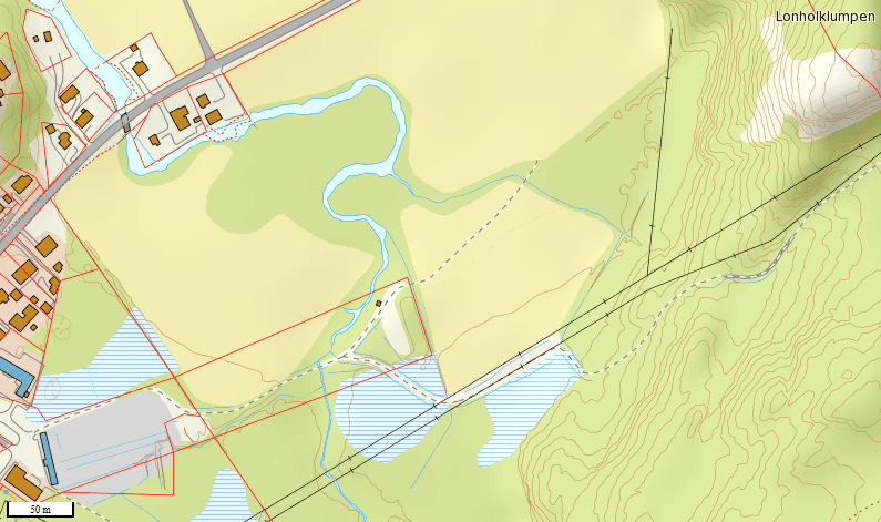Nedslagsfelt for 600 m bane Antatt område for 200 m voll 100 m voll Standplass 300 m voll Tidligere elgvoll Figur 2. Oversiktskart over Namsos skytebane.