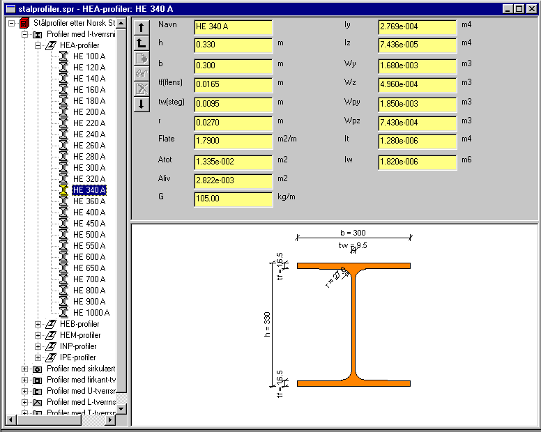 G-PROG STÅL Ståltverrsnitt side 9 2.4 Profiltabeller 2.4.1 Standard profiltabeller 2.4.2 Egendefinerte profiler Programmet benytter samme profiltabell som G-PROG Ramme.