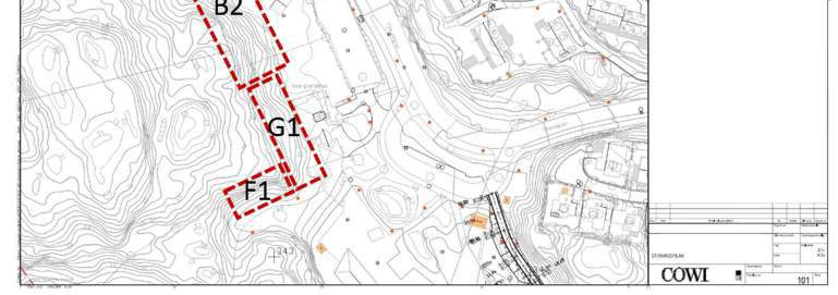 RAP001 RASFARE OG SIKRINGSTILTAK TORKELSMYRA SKOLE 17 Figur 7: Oversiktstegning over vurderte områder rundt barnehage og grendehus. Figur tatt ut av vedlegget.