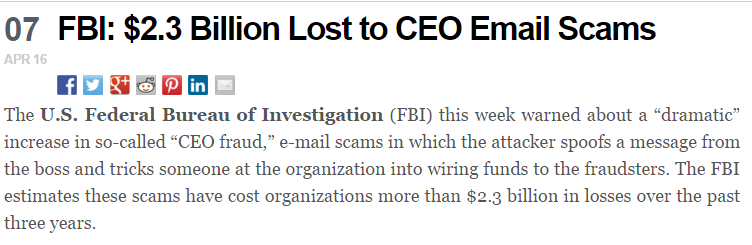 E-postbasert bedrageri «CEO fraud» Kilde: