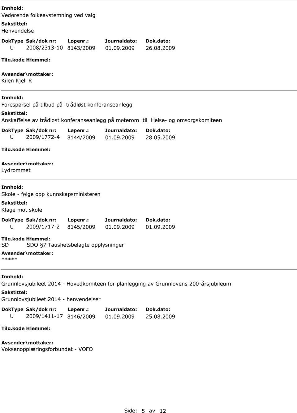 2009 Lydrommet Skole - følge opp kunnskapsministeren Klage mot skole 2009/1717-2 8145/2009 O 7 Taushetsbelagte opplysninger