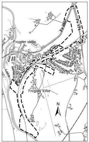 Side: Side 3 av 6 Mulig utbytting av landbruksdren Område for etablering av landbruksadkomst Figur 1. Planområdet for Frogner stasjon og kryssingsspor.