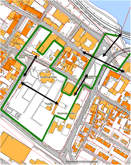2.4.08 Grøntstruktur og attraktive uteområder i en tett by. Strømsø sentrum preges av få, små og til dels fragmenterte grøntområder og har dårlig kontakt med elva.
