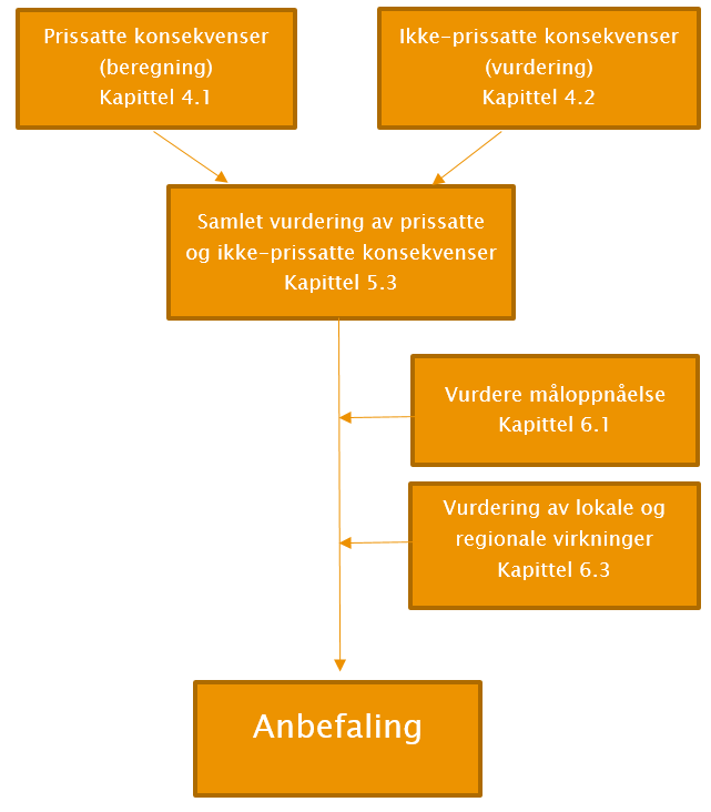 7 ANBEFALING Valg av alternativ er et resultat av vurderinger knyttet til en samlet vurdering av de prissatte og ikke-prissatte konsekvenser av tiltakene (samfunnsøkonomisk analyse).