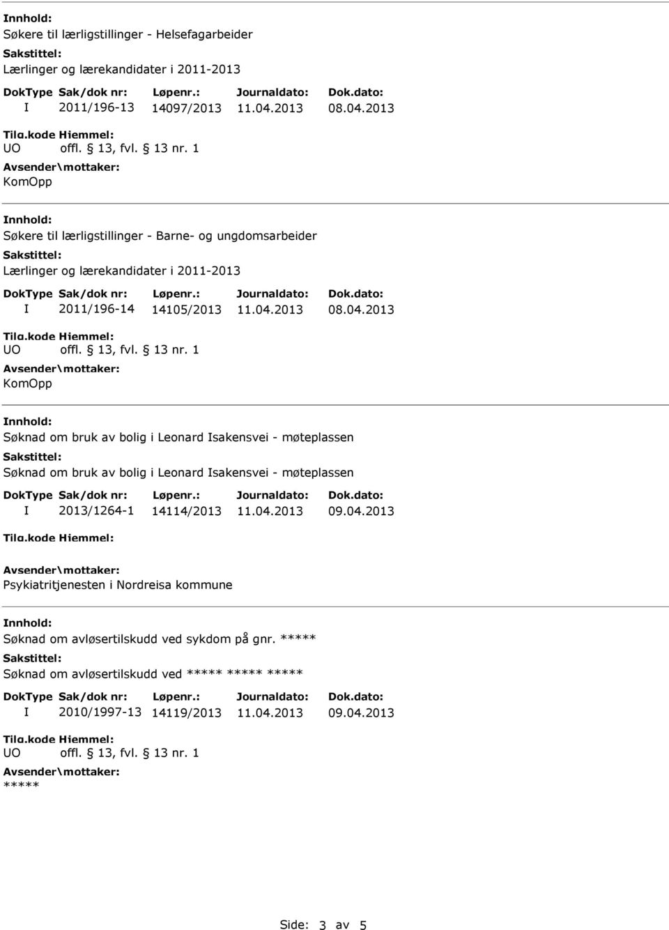 av bolig i Leonard sakensvei - møteplassen 2013/1264-1 14114/2013 Psykiatritjenesten i Nordreisa kommune nnhold: Søknad om