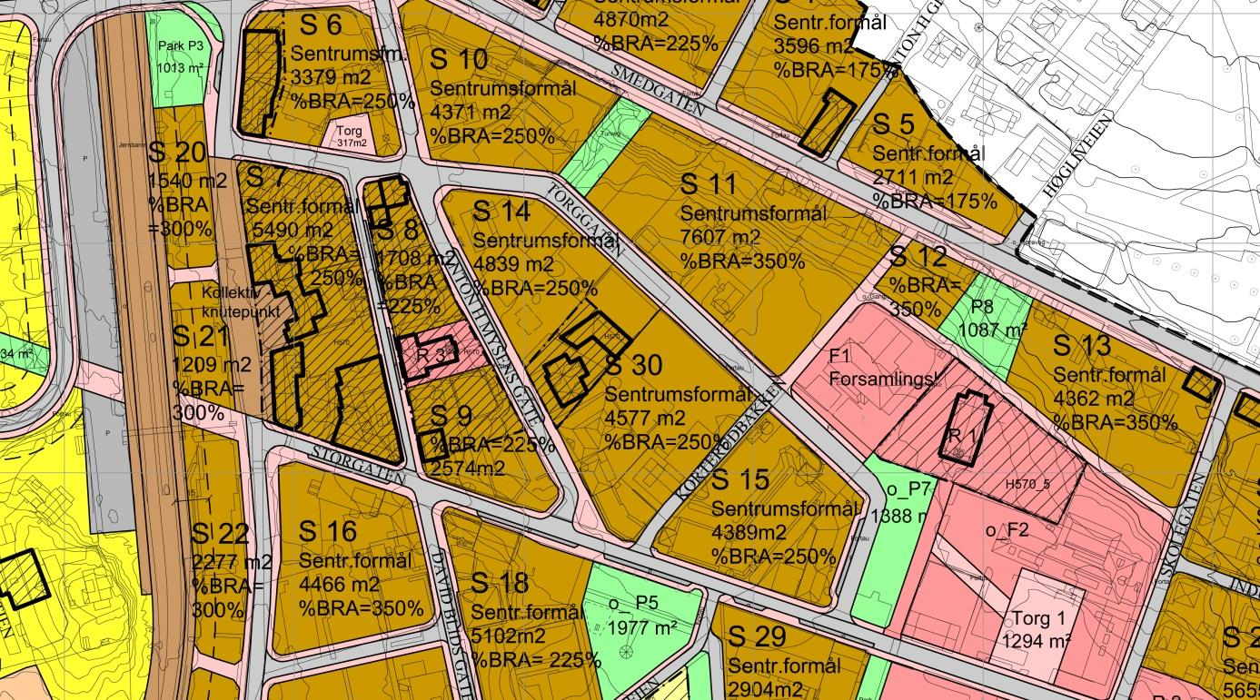 4.2 GJELDENDE REGULERINGSPLANER Planområdet omfattes av vedtatt områderegulering for Mysen sentrum, plan id 125-121. Planområdet er regulert til sentrumsformål.