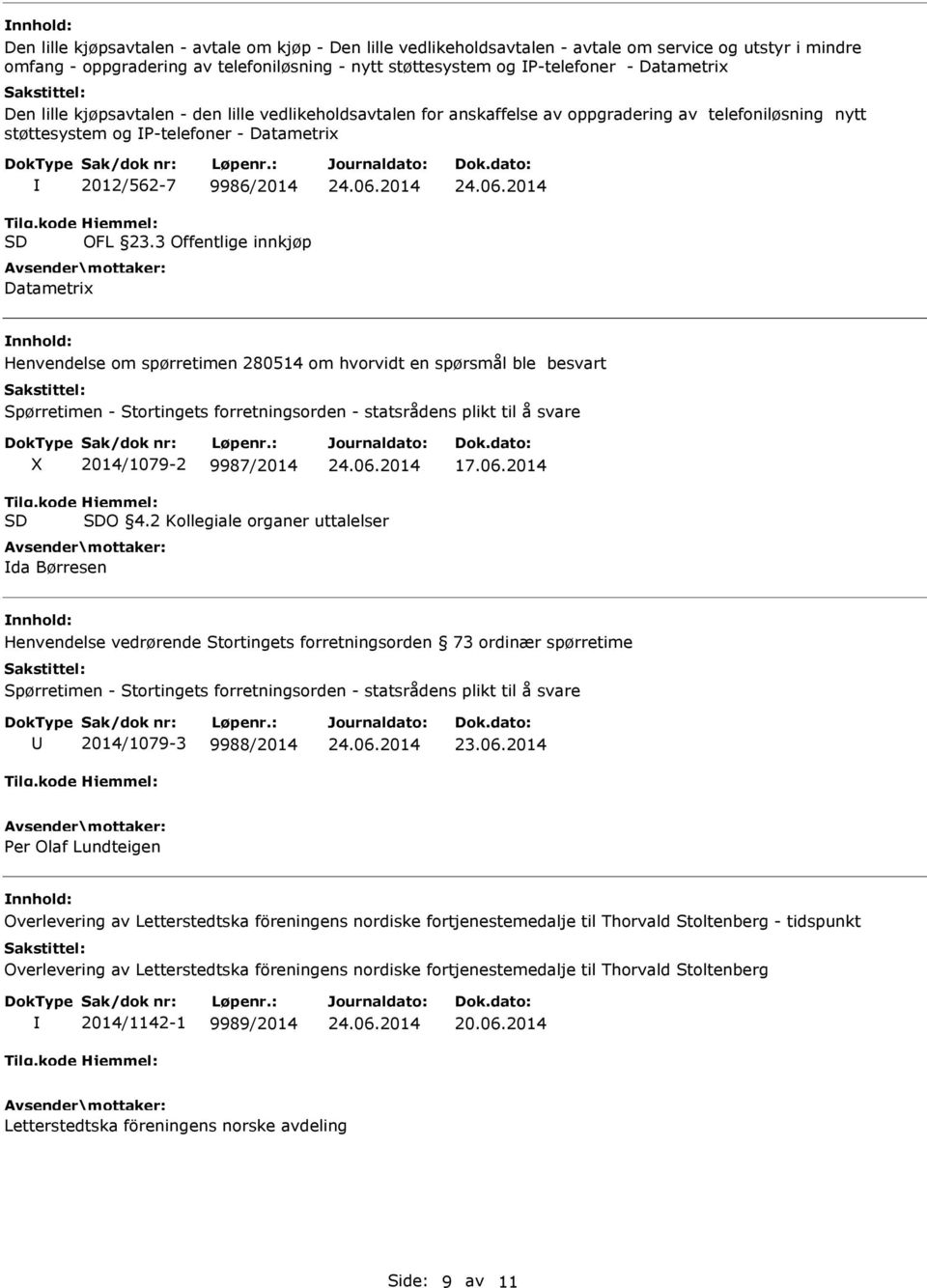 3 Offentlige innkjøp Datametrix Henvendelse om spørretimen 280514 om hvorvidt en spørsmål ble besvart Spørretimen - Stortingets forretningsorden - statsrådens plikt til å svare 2014/1079-2 9987/2014