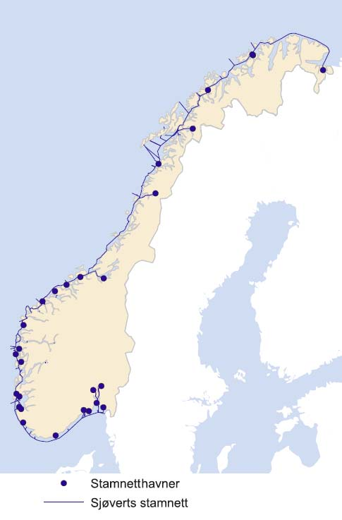 Stamnett Stamnetthavner: Borg, Øra Oslo Sydhavna, Hjortnesterminalen og Vippetangen Drammen, Holmen Larvik, Revet Grenland, Brevikterminalen Kristiansand, Kongsgård og Vestre havn Egersund, Kaupanes