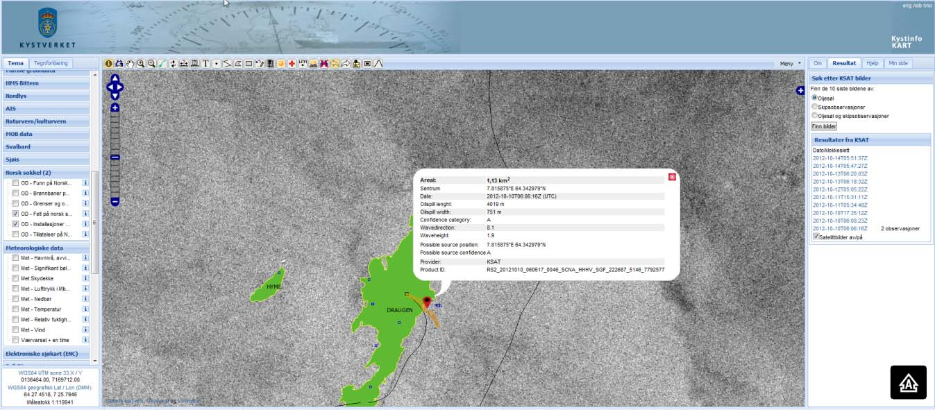 Offshore A/S Norske Shell /Draugen Satellittobservasjon Produsert vann, innefor tillatelse.