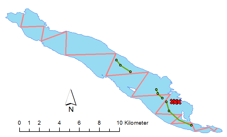 3.4 Eikeren Feltarbeidet i Eikeren ble gjennomført i perioden 7.-10. september 2015. Ekkoloddregisteringene ble utført natta mellom 7. og 8.