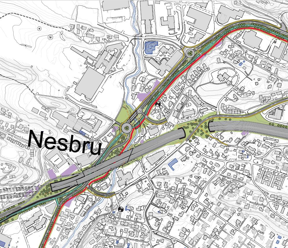 Ny E18 med bussvei og sykkelvei Reduserer trafikkbelastning langs Billingstadsletta Reduserer støybelastning