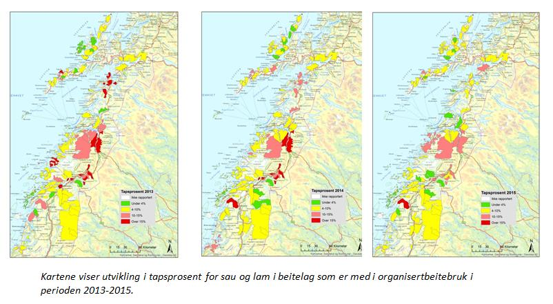 Diverse kart og figurer: Kart over utvikling i tapsprosent