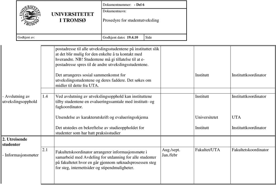 Det søkes om midler til dette fra UTA. koordinator - Avslutning av utvekslingsopphold 1.