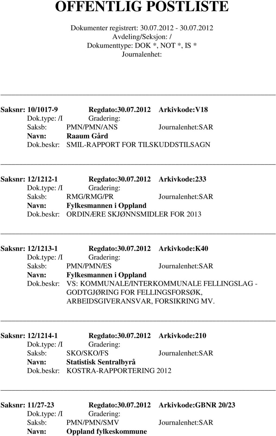 beskr: VS: KOMMUNALE/INTERKOMMUNALE FELLINGSLAG - GODTGJØRING FOR FELLINGSFORSØK, ARBEIDSGIVERANSVAR, FORSIKRING MV. Saksnr: 12/1214-1 Regdato:30.07.