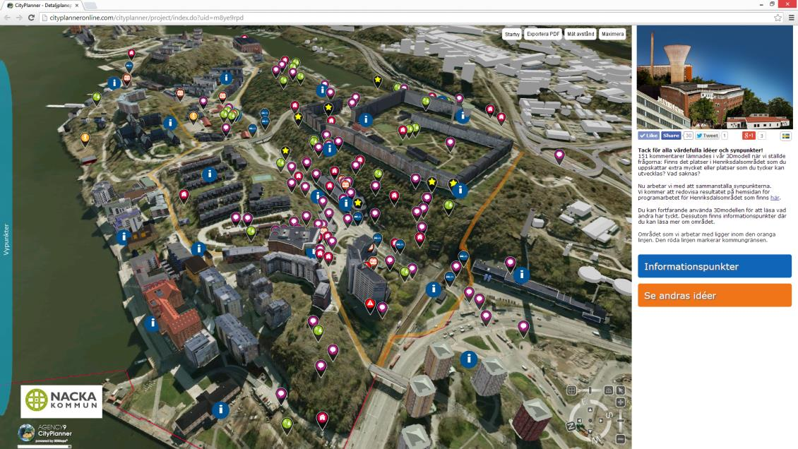 EKSEMPEL 1 - NACKA KOMMUNE I SVERIGE - planlegg smartere med 3D Tidlig dialog Illustrere prosjekt Bruk i interne møter i