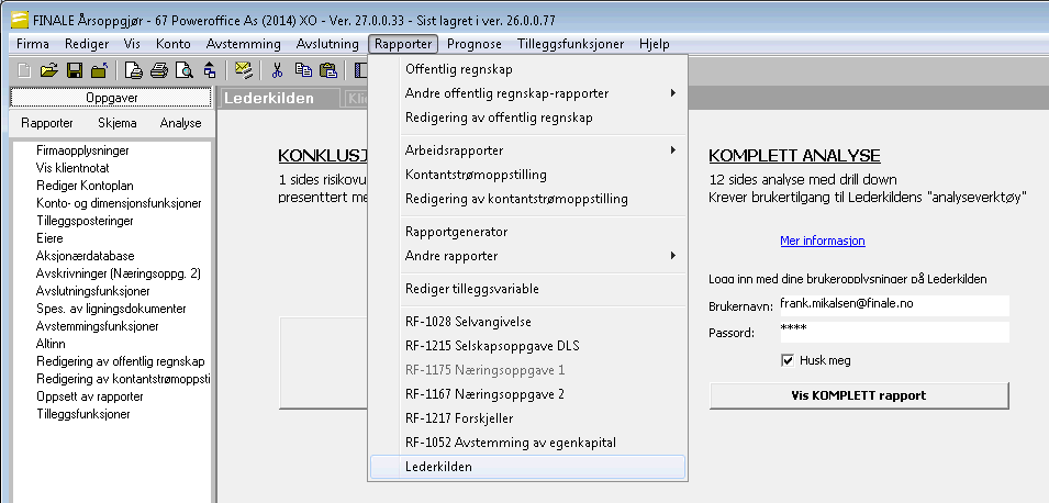 Integrasjon i Finale Årsoppgjør Når du er inne på en klient klikker du: