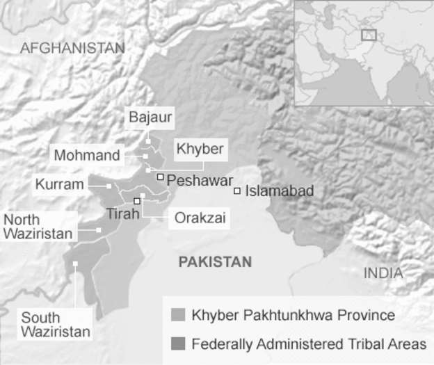 Figur 1.1 Kart over FATA-regionen og Nord-Waziristan. Kilde: (BBC 2014a) 1.2 Tidligere forskning Pakistans deltakelse i «krigen mot terror» har vært kontroversielt i store deler av landets befolkning.