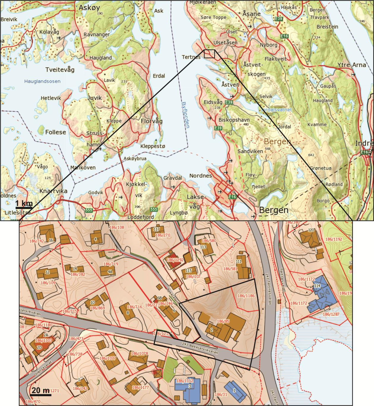 KAPITTEL 1 OMRÅDESKILDRING 1.1. Plassering Det undersøkte planområdet ligg i eit bustadområde i Bekkjarvikvegen ved Tertnes, Åsane bydel i Bergen kommune (Figur 1), om lag 10 km nord for Bergen sentrum.