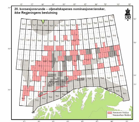 Barentshavet en interessant petroleumsprovins Anslag på uoppdagede ressurser i Barentshavet ca. 1000 mill. Sm3 o.e 20. runde: Stor selskapsiver Anbefalte blokker 20.