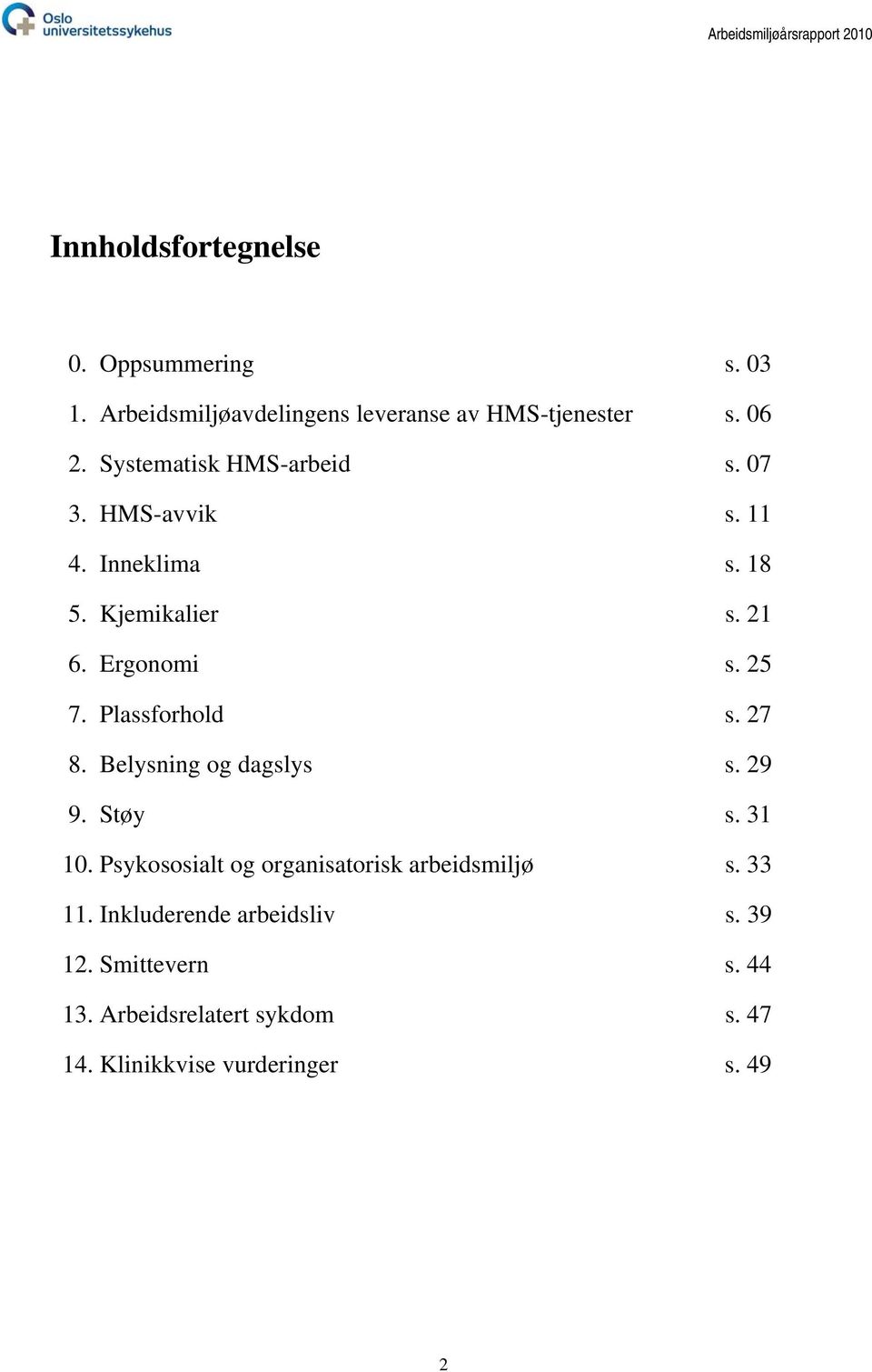 Plassforhold s. 27 8. Belysning og dagslys s. 29 9. Støy s. 31 10. Psykososialt og organisatorisk arbeidsmiljø s.