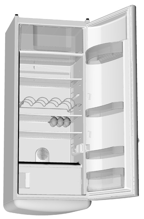 A Kjøleskap B Fryseboks 1 Kontrollpanel 2 Innvendig belysning 3 Vifte 4 Hylle i kjøleskapet (regulerbar høyde) 5 Flaskestativ 6 Renne 7 Frukt- og grønnsaksskuff 8 Hylle