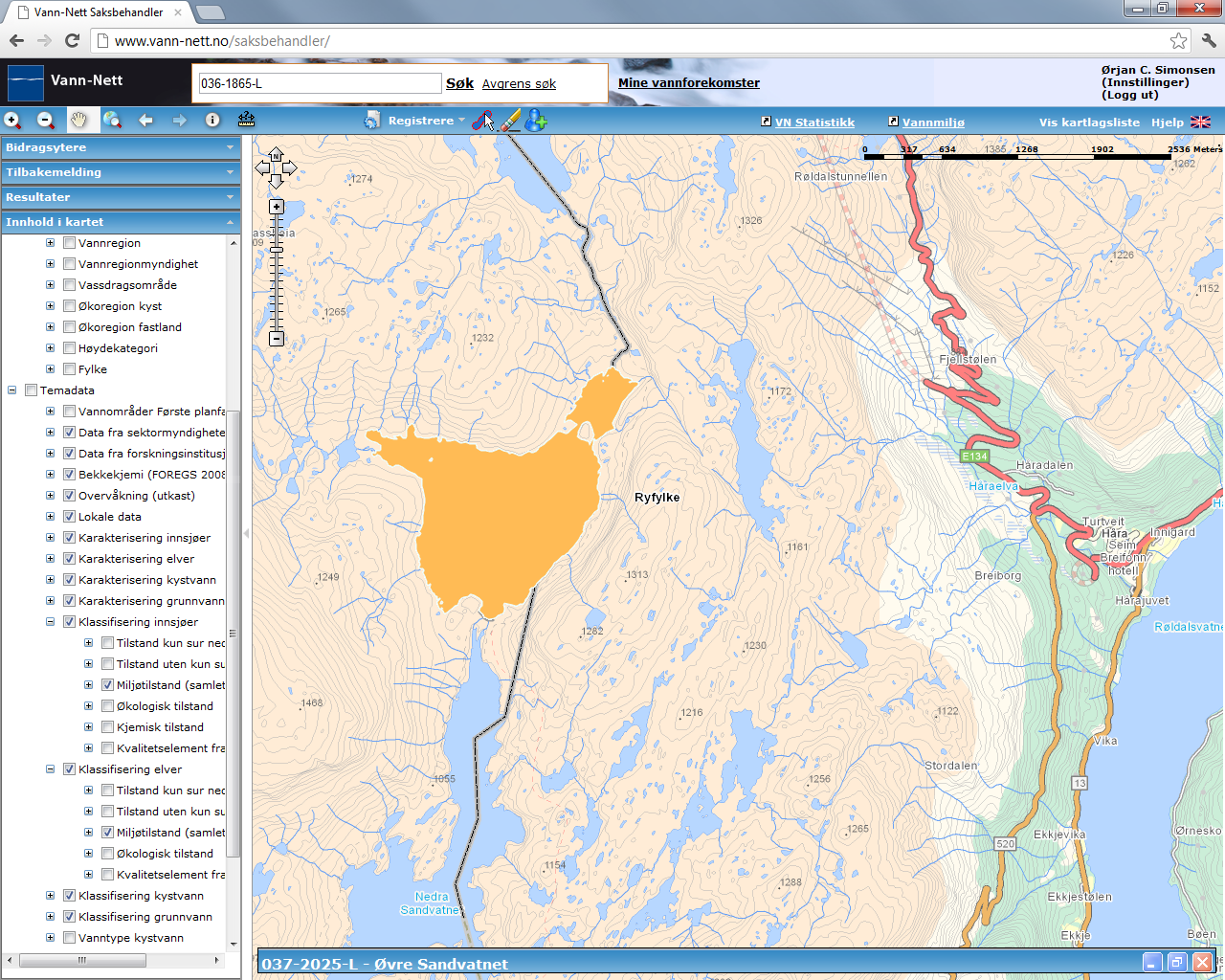 Øvre Sandvatnet (037-2025-L) Middels, svært kalkfattig, klar, dyp (innsjø) Dårlig (påvirkningsanalyse, ph: moderat) ksmvf Risiko Stor grad Vannkraftsdam Middels grad Sur