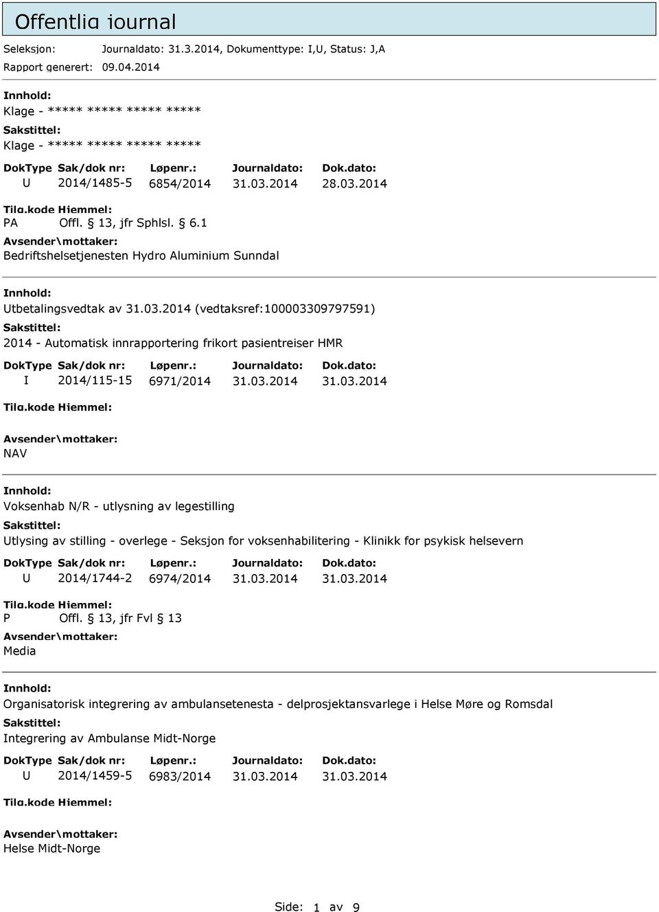 innrapportering frikort pasientreiser HMR 2014/115-15 6971/2014 NAV Voksenhab N/R - utlysning av legestilling tlysing av stilling - overlege - Seksjon for