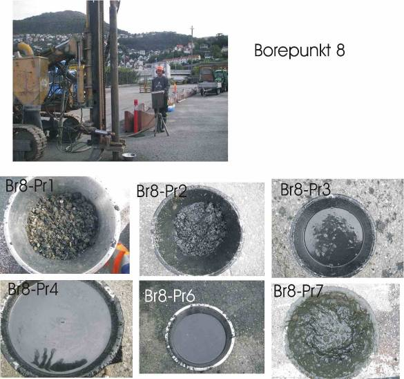 Møllendal Miljøteknisk grunnundersøkelse 39 / 90 Br7-Pr1 Br7-Pr3 Borepunkt 8 Boringen ble utført til 12 m dyp Her ble det ikke boret ned til fjell To blandete prøver ble tatt fra Br 8, BlPr 12 fra