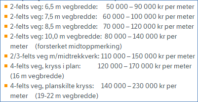 Kostnader for vegbygging Kostnad relevant for