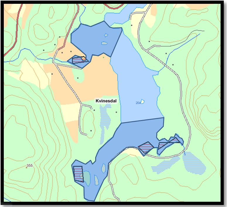 5.9 Stakkeland Klassifiseringen fra 2010 viser denne tilstanden i 2009: Terskelbasseng Krypsiv Flotgras Stakkeland 2 1 Figur 16: Kartutsnittet fra 2010 viser spredte forekomster med krypsiv.