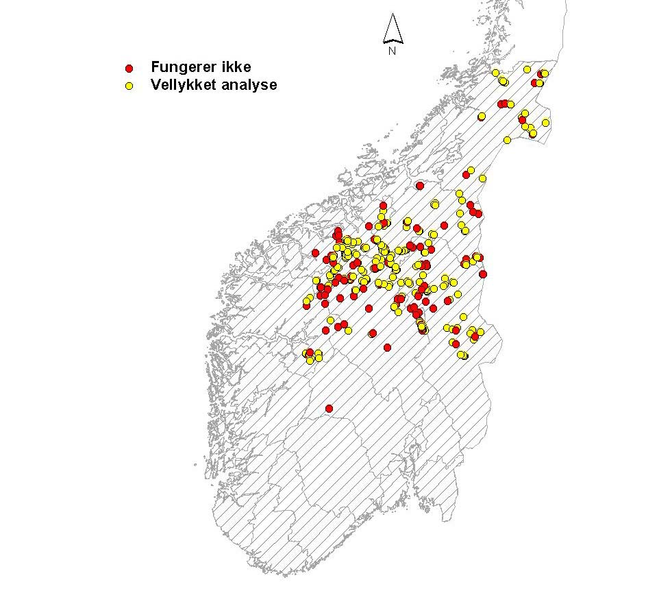 NINA Rapport41 3 Resultater og diskusjon 3.1 Sør- og Midt-Norge 3.1.1 Suksessrate og genotypingskvalitet Vellykket genetisk analyse ble gjennomført på 252 av de totalt 419 prøvene samlet inn i 2004 (figur 3, Vedlegg 1).