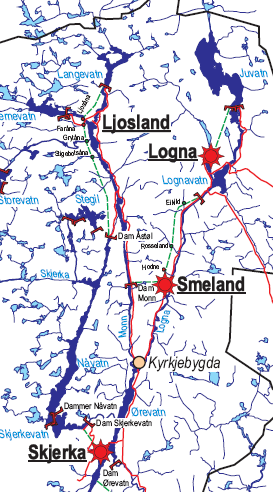 Nye utbyggingsmuligheter Redusere flomtapet fra Langevatn 2 hovedalternativ vurdert. Valgte utnyttelse via Nåvatn/Skjerka.