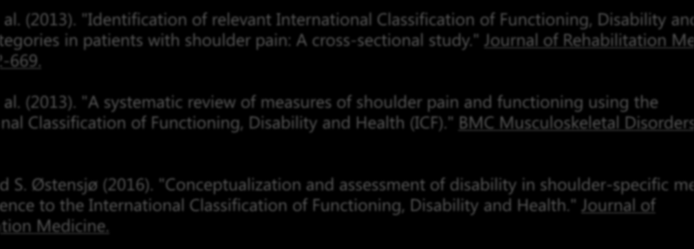 Litteratur og ressurser al. (2013). "Identification of relevant International Classification of Functioning, Disability and egories in patients with shoulder pain: A cross-sectional study.