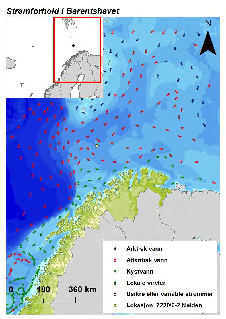 Figur D - 1 Strømforhold i Barentshavet (Sætre, 1999). Den Marginale Issonen Den marginale issonen (MIS) er en betegnelse på området mellom åpent hav og heldekkende sjøis.