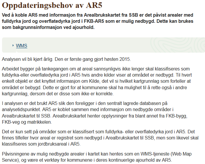 Ny WMS-tjeneste for Å sjekke oppdateringsbehov av ar5