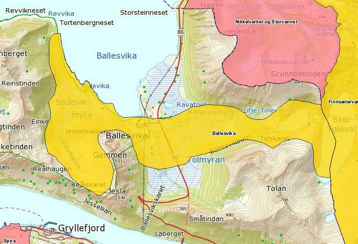 Rapport 25/01/2017 32 Figur 24: Friluftsområde 1928-01 Ballesvika. Kilde: Troms Atlas Ballesvika blir brukt som utgangspunkt for flere fotturer.