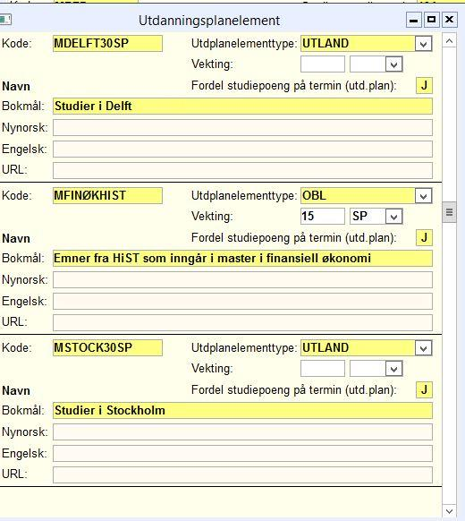 Emnekombinasjoner - utdanningsplanelement Utdanningsplanelementer brukes for å angi at det i planene er definert eksternt samarbeid.