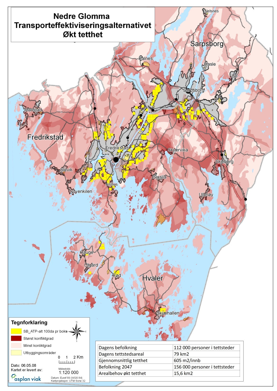 ØKT TETTHET MEN IKKE LIKE MYE SOM I HØY: 15,6 km 2 utbyggingsareal i stedet for 24 km 2 605 m 2 tettstedsareal pr innb.