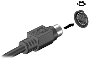 Bruke S-Video-utgangen S-Video-ut-kontakten med 7 pinner brukes til å koble datamaskinen til en eventuell S-Video-enhet, for eksempel fjernsyn, videospiller, videokamera, overheadprojektor eller
