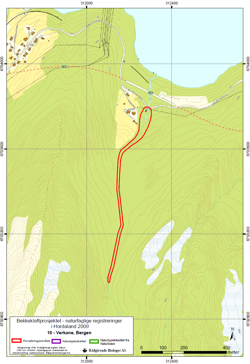 Figur 10. Kart over forvaltningsområdet for Verkane (lok. 10).