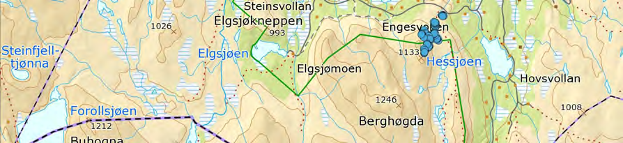 Kart 3. Oversikt over de to høydegradientene i Grødalen. Hver prikk markerer et transekt.