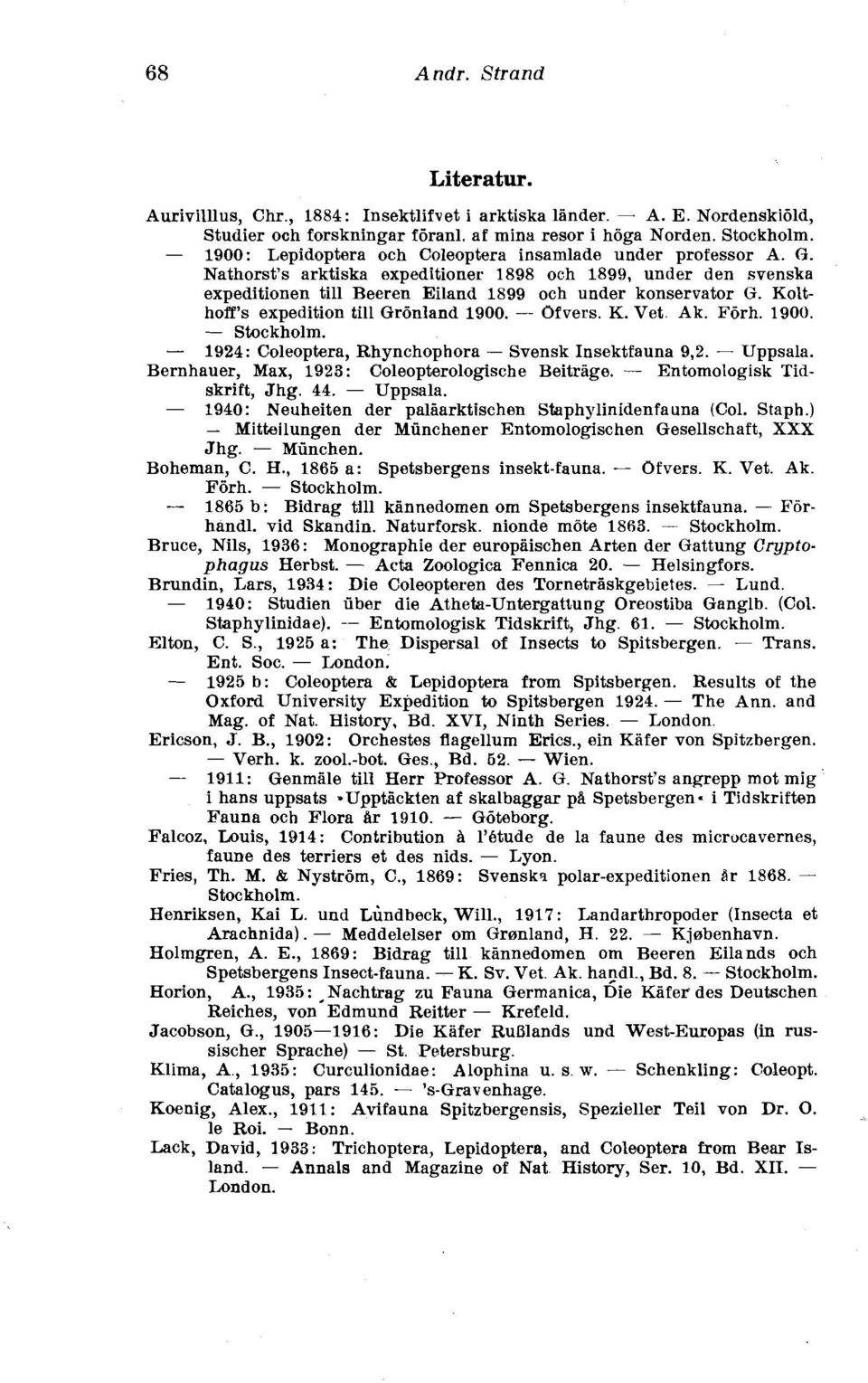 Kolthoff's expedition till Grdnland 19. - Ofvers. K. Vet Ak. Fbrh. 19. - Stockholm. - 1924: Coleoptera, Rhynchophora - Svensk Insektfauna 9,2. - Uppsala.
