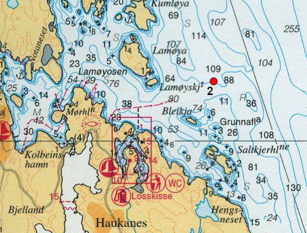 26.2 Merke 1 - Trollsøykalven Utlagt merke i Trollsøyosen syd for Trollsøykalven, Austevoll kommune. 26.