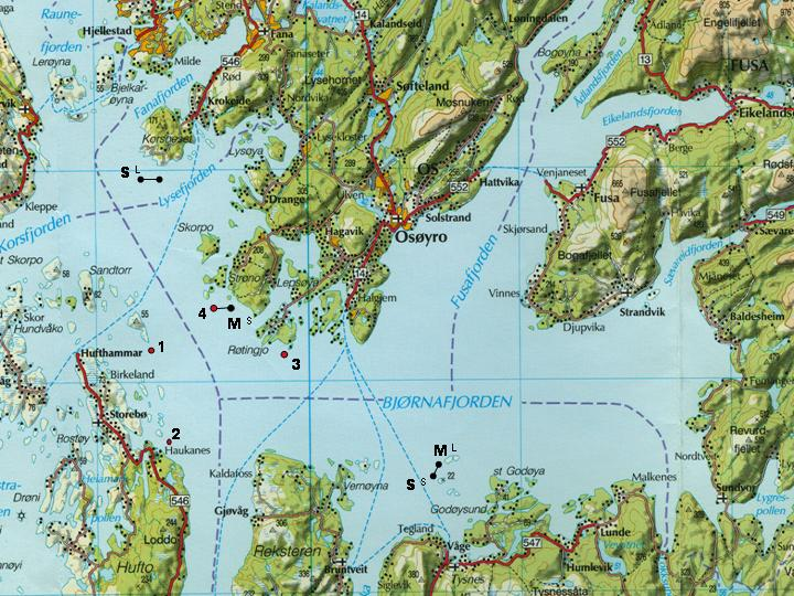 10. KART OG LØP 10.1 Kart og merkeplasseringer Merker S L = Start lørdag. Startlinje øst for Blia i Korsfjorden ved Korsneset. M L = Mål lørdag.