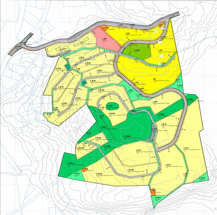 Nedenfor vises første utgave av reguleringskartet som er utarbeidet av Archi-Plan AS.