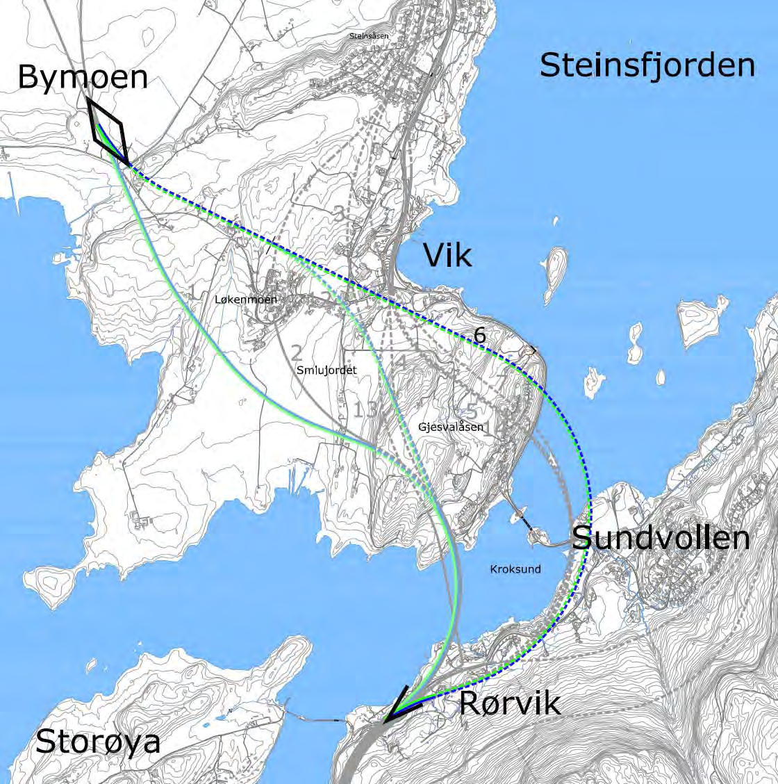 24 E16 Skaret Hønefoss. Planprogram for kommunedelplan med konsekvensutredning Alternativ 6: Rørvik Bymoen (lang undersjøisk tunnel) Alternativ 6 legger til grunn et halvt sørvendt kryss i Rørvik.
