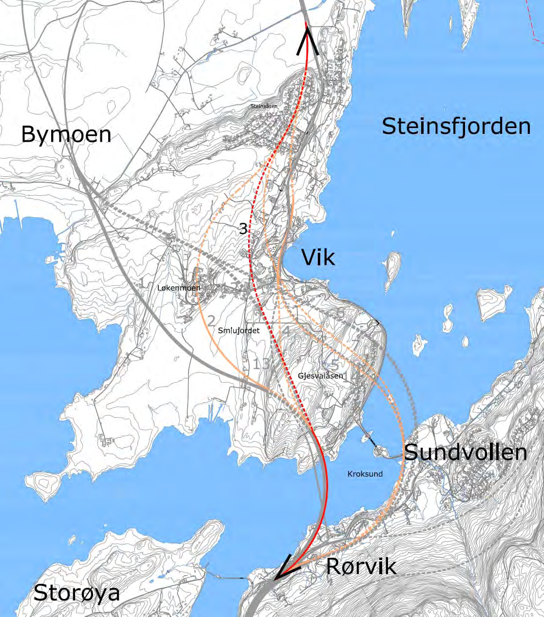 E16 Skaret Hønefoss. Planprogram for kommunedelplan med konsekvensutredning 31 Alternativ 3: Rørvik Stein (bru over Kroksund) Alternativ 3 har også halvt sørvendt kryss i Rørvik.