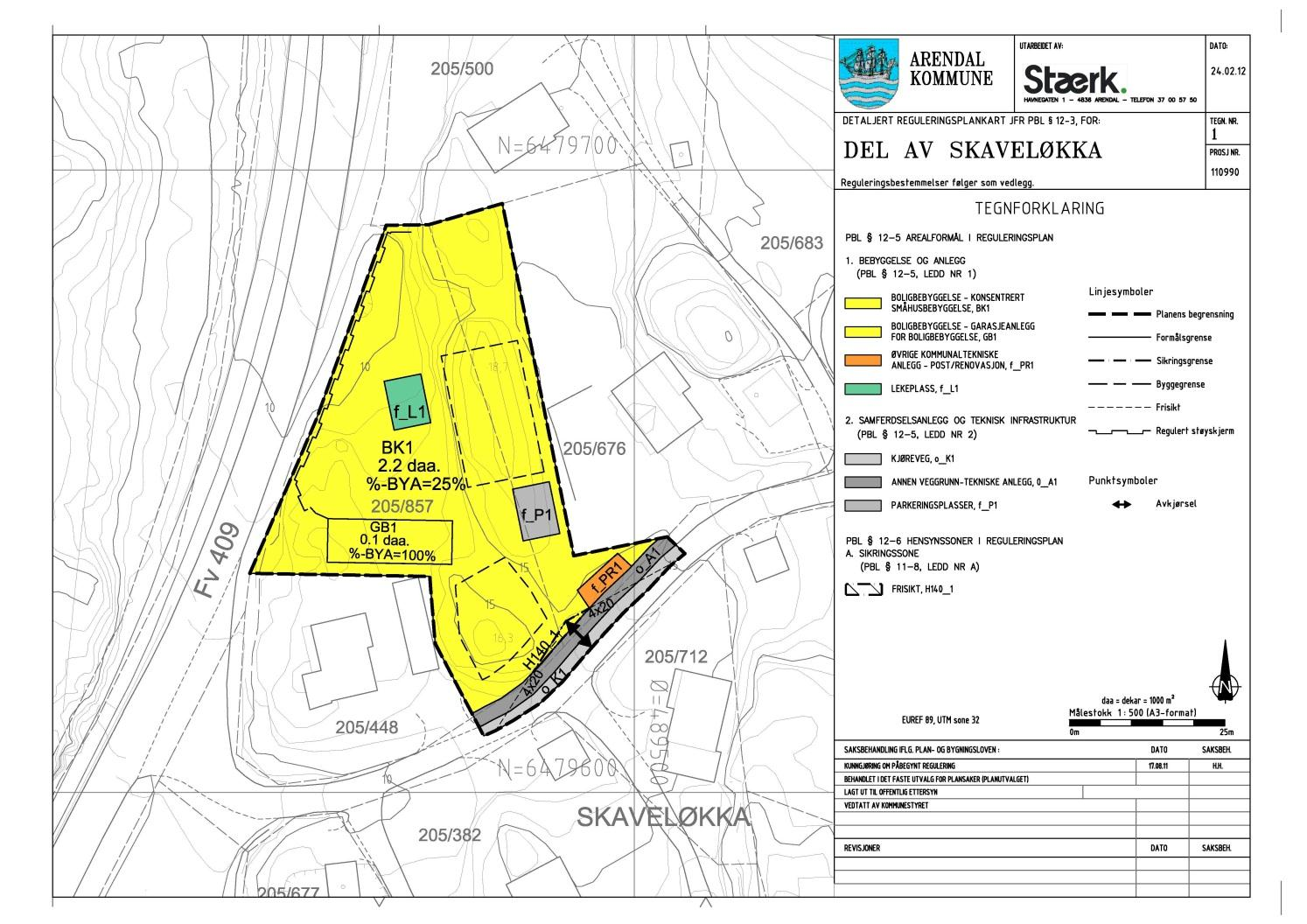 Planbeskrivelse Reguleringsplan for Skaveløkka, Tromøy Side 5 av 10 Forslag reguleringsplankart: Bebyggelse og anlegg Skaveløkka er et eksisterende boligområde med eneboligbebyggelse.