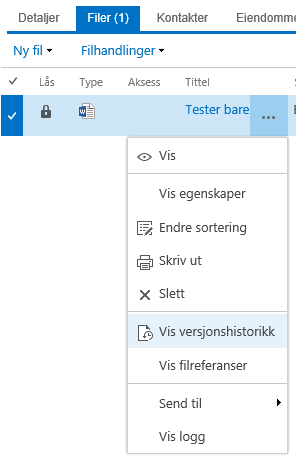 Dokumentversjoner Man kan også sjekke tidligere versjoner av dokumentet underveis. For hver gang noen er inne og gjør endringer i fila, lagrer systemet automatisk fila som ny og gjeldende versjon.